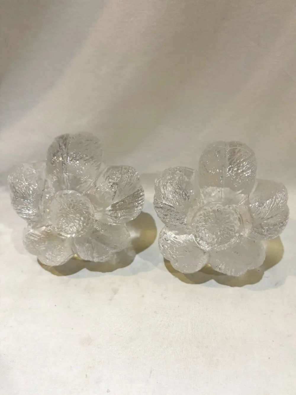 Pair of Kosta Boda Rosebud Crystal Candle Holders
